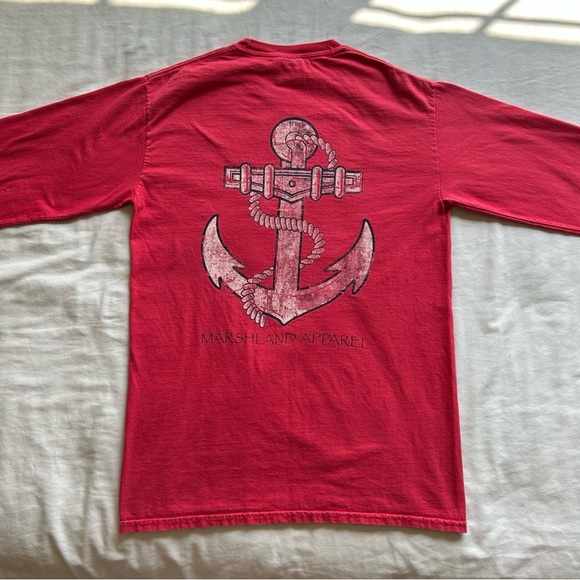 Comfort Colors Marshland Apparel Red "Anchor Design" Long Sleeve T Shirt Size S - Picture 9 of 12